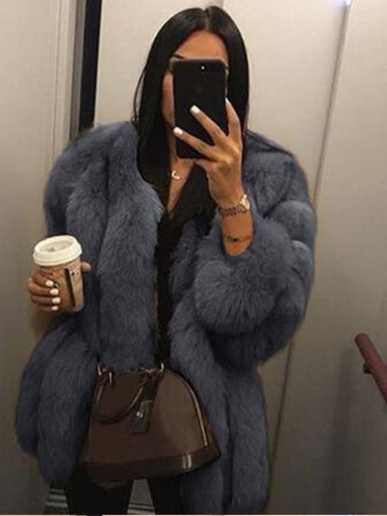 Plus Size - Plus Size, Women'S Large Size Elegant Imitation Fox Fur Coat - Plush Soft Long Winter Coat with Collar, Solid Color (/Brown/Tan) | Warm Winter Outerwear, Luxurious Fur Jacket for Fall & Winter | Durable & Easy-Car