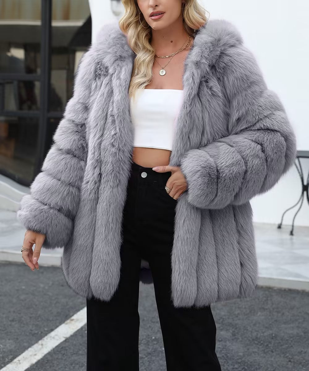 Plus Size, Plus-size Women's coat new European and American autumn winter faux fur warm fluffy plus-size Women's coat faux fox fur jacket fur winter wear plus-size fashion outwear