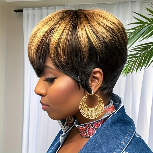 Pixie Cut Wig Short Wigs For Black Women Short Black Curly Pixie Cut Wigs Natural Black Wavy Synthetic Hair Short Wig With Bangs Pixie Wig For Women