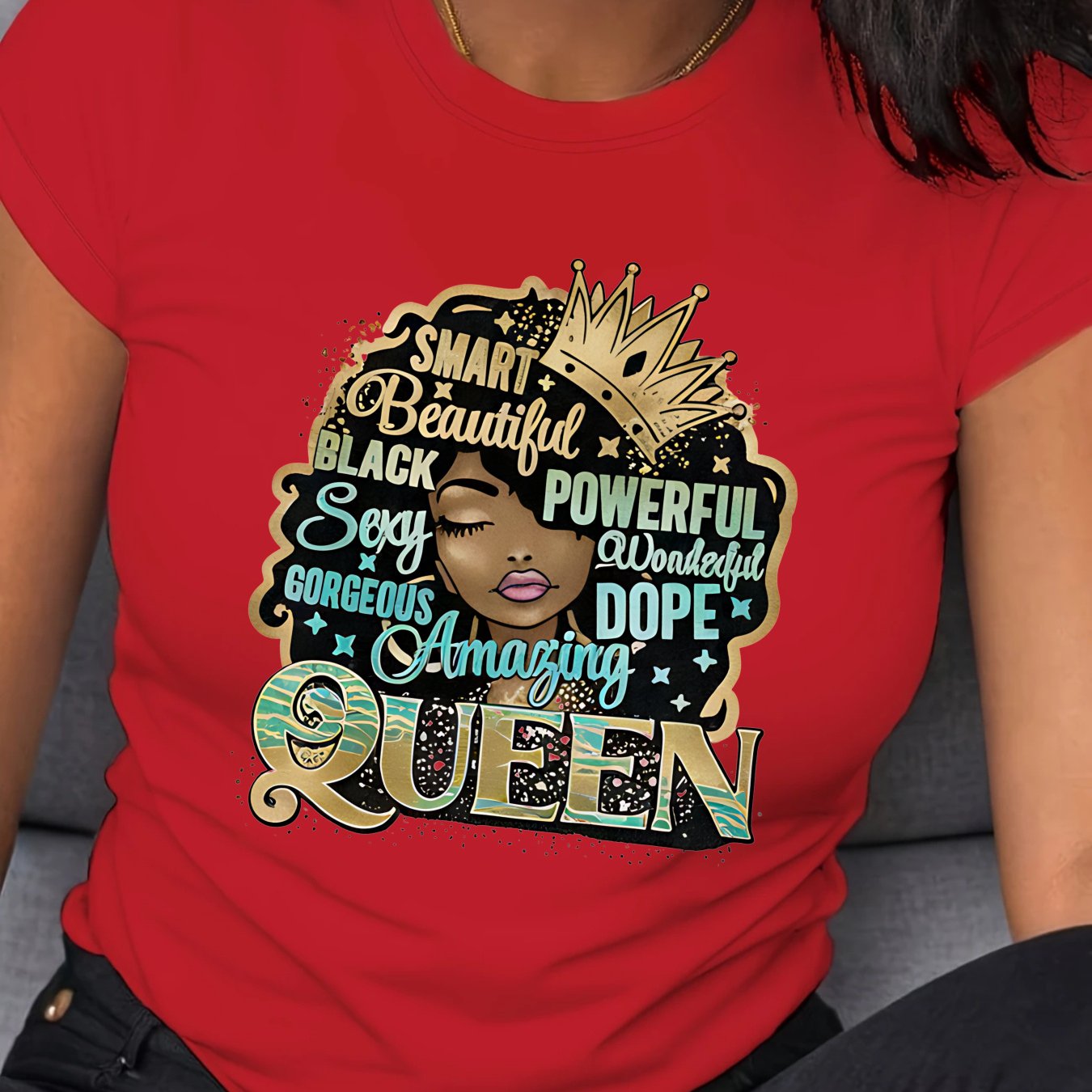 Plus size women'S casual T-shirt, Smart Beautiful Black Powerful Sexy Queen Graphic Tee