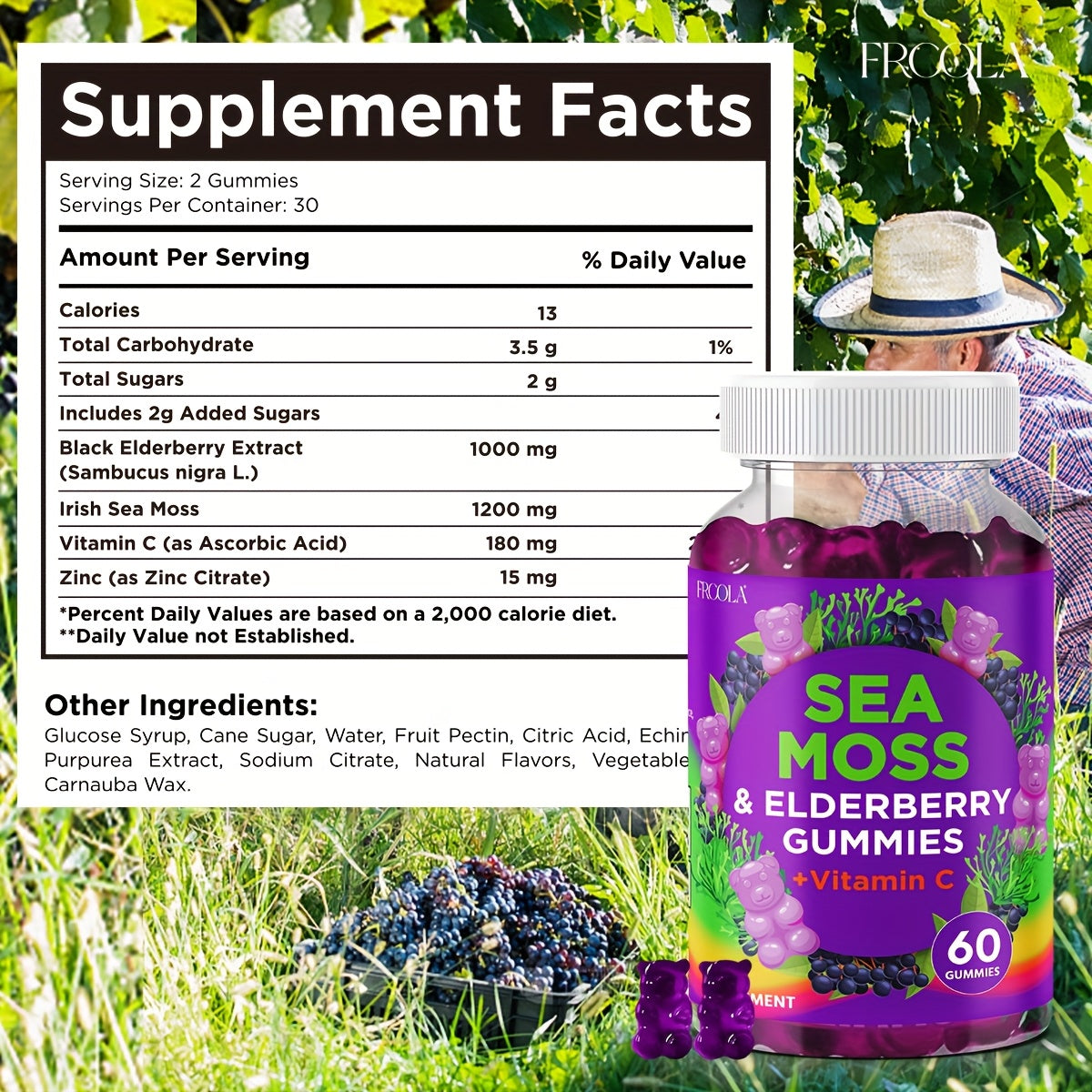 [Sea Moss Gummies] 60 Sea Moss & Elderberry Gummies | 71850mg Upgrade Formula- Sea Moss, Black Elderberry, Vitamin C And Zinc