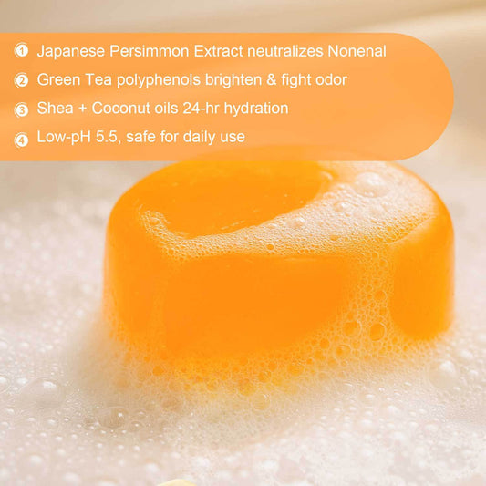 Persimmon Purification Deodorizing Soap with Bubble Net, Honey Gloss, Rich In Persimmon Extract, Coconut, And Olive Oil, Cleanses The Body And Quickly Controls Odors, Suitable for All Light Beige Types, Light Beige Care, Trav