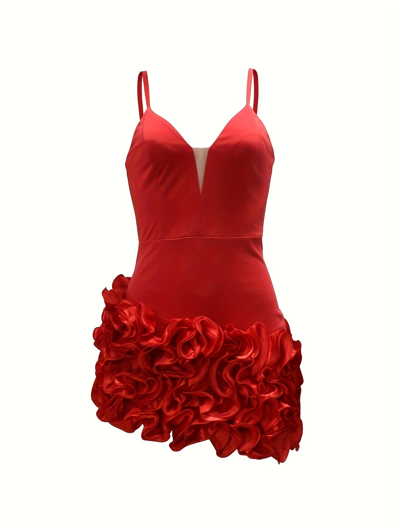 [Sexy Red Dress] Red Ruffle Lace Bodycon Dress | Off-Shoulder, Asymmetrical Hem, Sleeveless, Plus Size, Perfect for Birthdays, Holiday Parties, and Summer Events