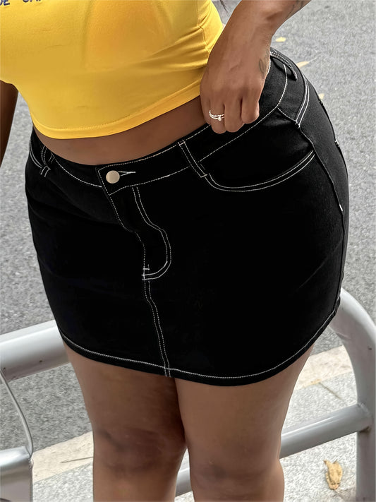 Women Plus Size Sexy Casual Denim Mini Skirt Summer Fashion with Pockets And Zipper Stylish Jean Skirt for Women Comfortable Denim Skirt for Any Occasion