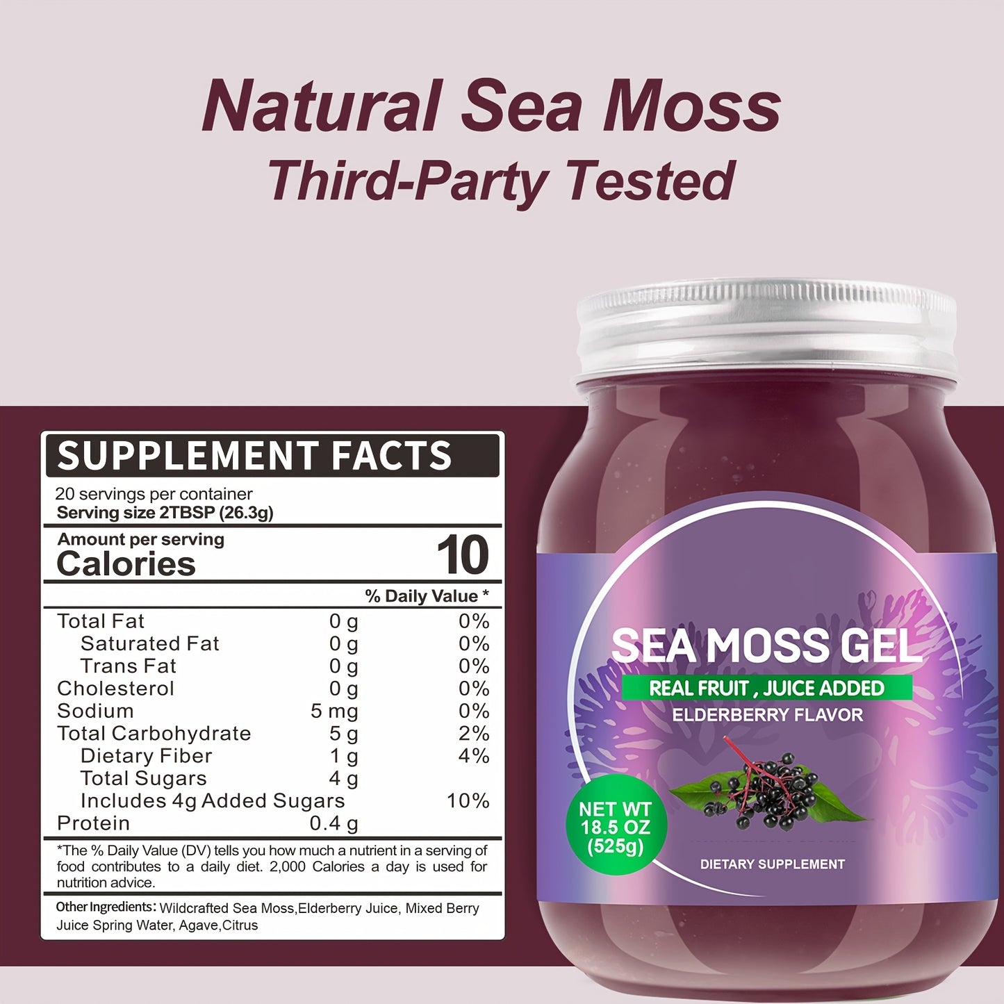 [Wildcrafted Irish Sea Moss Gel] Wildcrafted Irish Sea Moss Gel, Advanced Raw Sea Moss - Rich in Minerals & Vitamins, Elderberry Flavor, 18.5OZ, Natural Ingredient True Sea Moss Gel, Nutritional Supplement