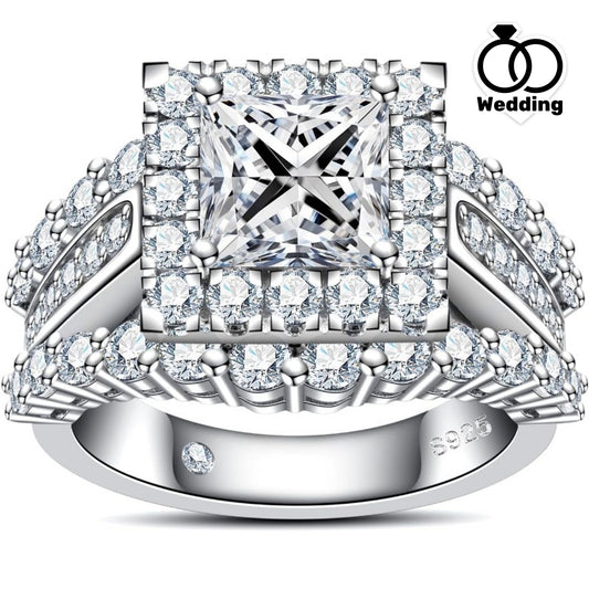 1pc Princess Cut Moissanite Engagement Rings 3.884cttw (2CT Center Stone) D Color VVS1 925 Sterling Silver 3 Rows Vintage Halo Wedding Promise Statement Rings for Women with Certificate