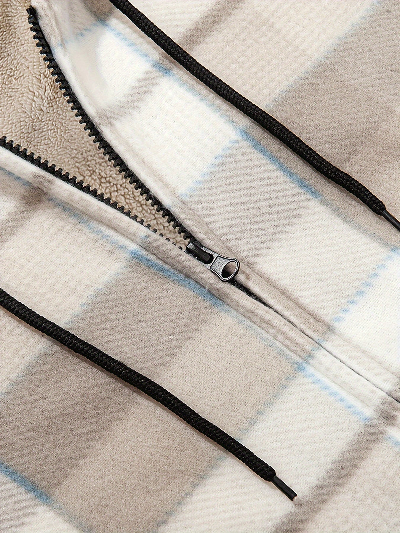 Men's Heavyweight Fleece Hooded Jacket - Full-Zip Sherpa Lining, Thick Winter Coat with Plaid Pattern (Blue/Black/Beige/Brown), Zippered Pockets, Hand Washable, Casual Outerwear for Cold Weather & Everyday Use - Ideal for Ski