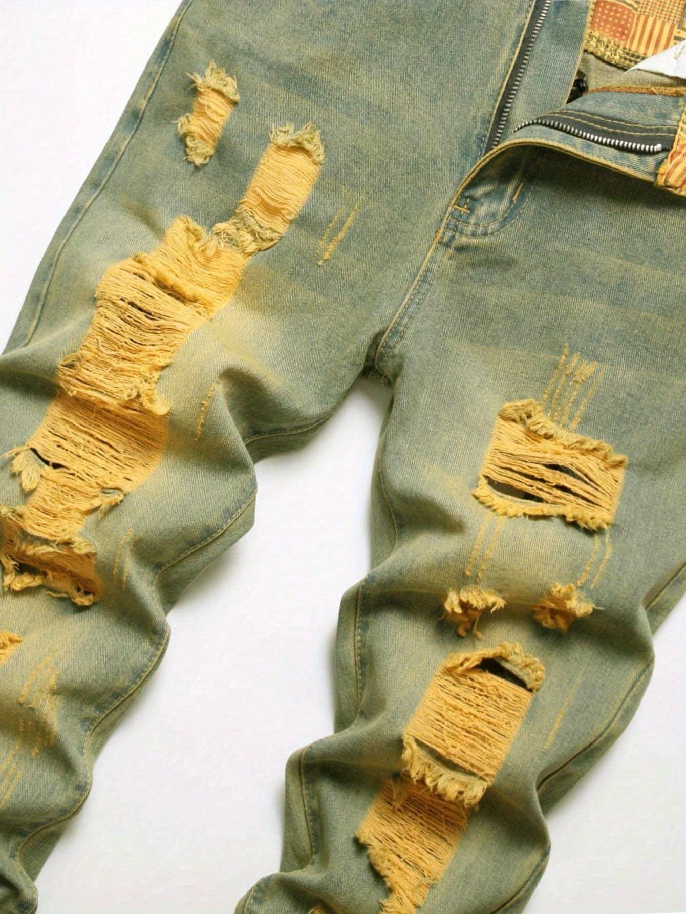 LZLER Men'S Creative Hole Ruined Distressed Stretch Slim Fit Jeans Trousers, Fashion Stacked Street Hip Hop Gradient Style Jeans Casual And Comfortable Suitable For All Seasons