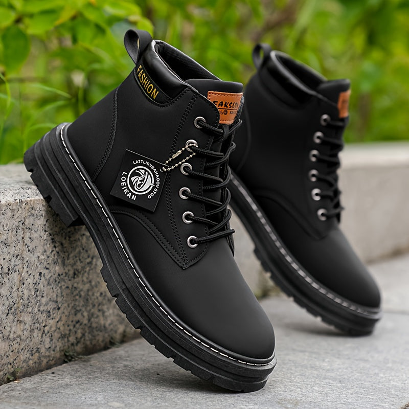 [Heavy-Duty Work Boots] Men's Heavy-Duty Work Boots - All-Terrain Non-Slip PVC Sole, Lace-Up Ankle Support Boots for Construction, Hiking, Outdoor - Cushioned Insole & Easy-Clean Synthetic - All-Season Industrial & Casual Sho