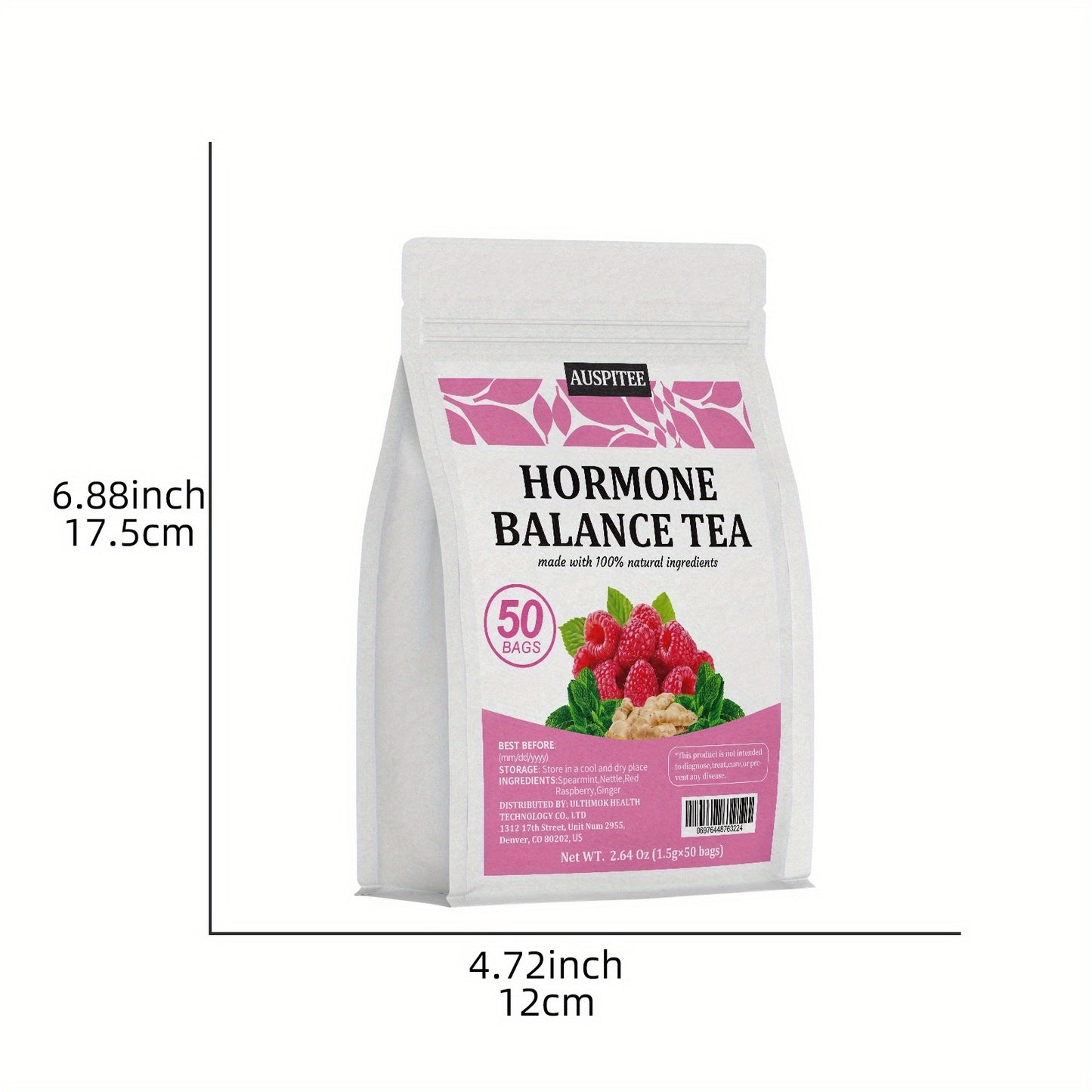 Restore Hormone Balance Herbal Tea 2.64 Oz (1.5g X 50 Packets) - Natural Menstrual Cycle Support, Spearmint Flavor, Tea For Women, No Additives Or Caffeine