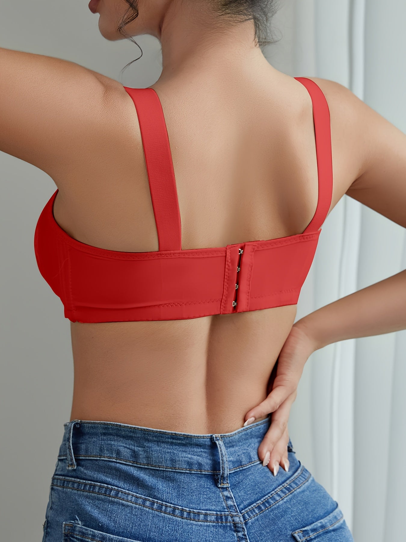 [4-Pack Sports Bras] 4-Pack EssElegance Sports Bras | Adjustable Gathered V-Neck Nylon Underwear with High Elasticity Fabric, Solid Pattern