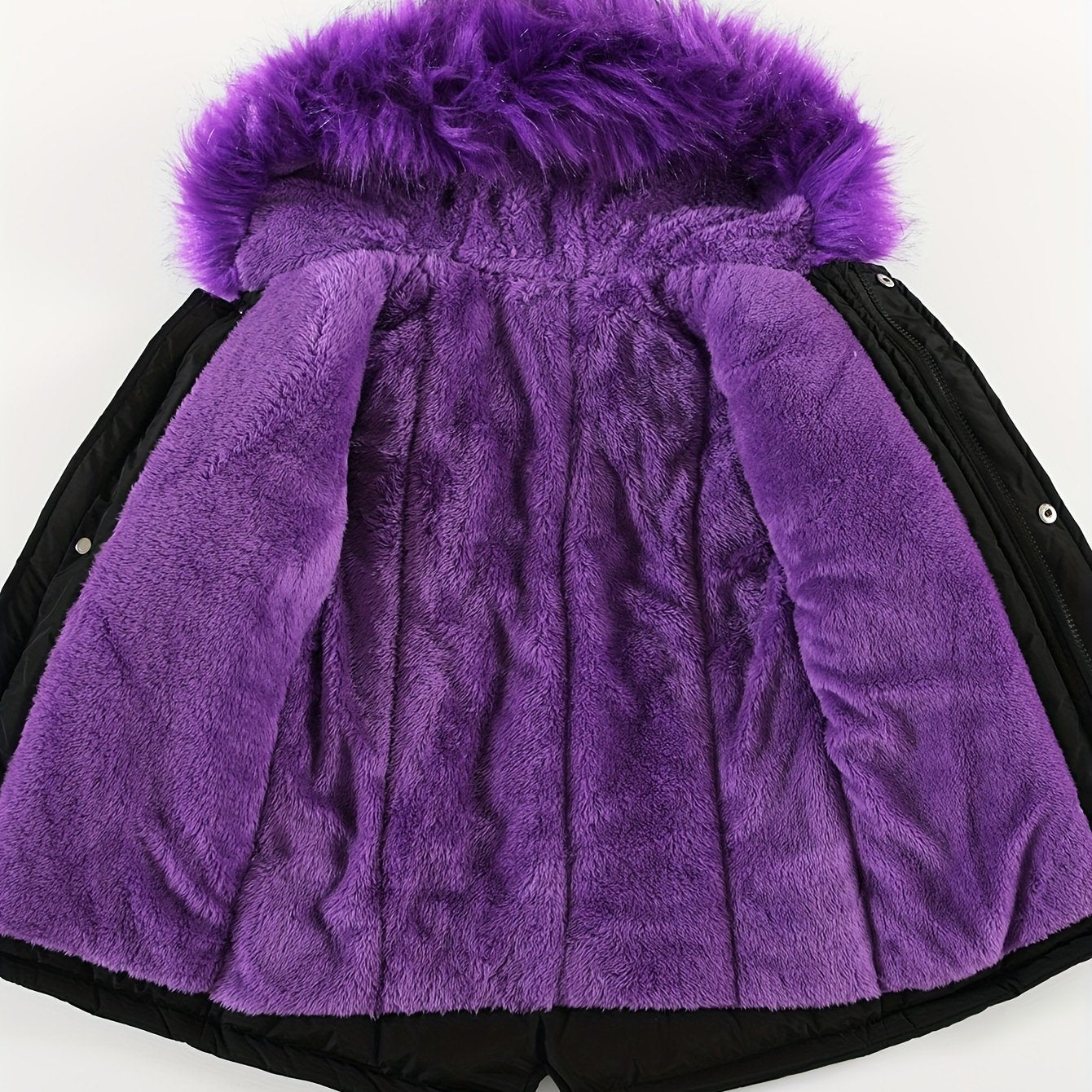 Girl's Chic Furry Collar Long Sleeve Parka Jacket, Comfy Plush Lined Warm Long Sleeve Outerwear
