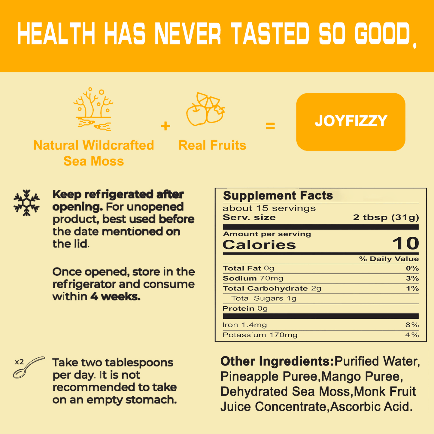 Wildcrafted Irish Sea Moss Gel - Seamoss, Gut Health (MANGO/PINEAPPLE, Pack of 1)