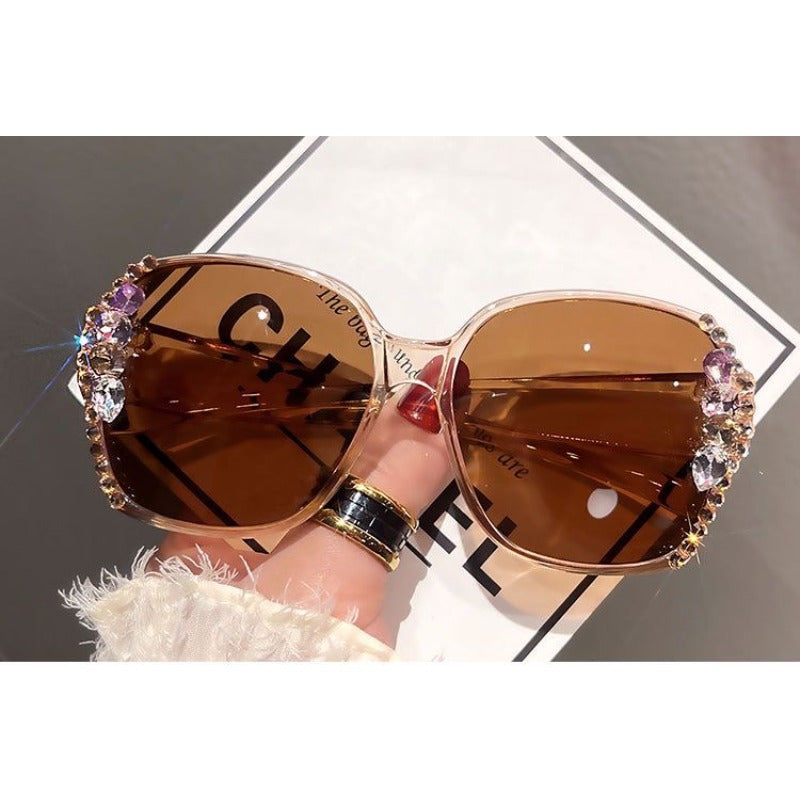 Women'S Fashion Glasses Protection & Anti-Glare, Ultra-Lightweight Driving Fashion Glasses with Oversized Round Frames, Pink-Tinted Lenses & Sparkling Accent - Stylish for Driving, Casual Attire - Fashionable & Functional Eye