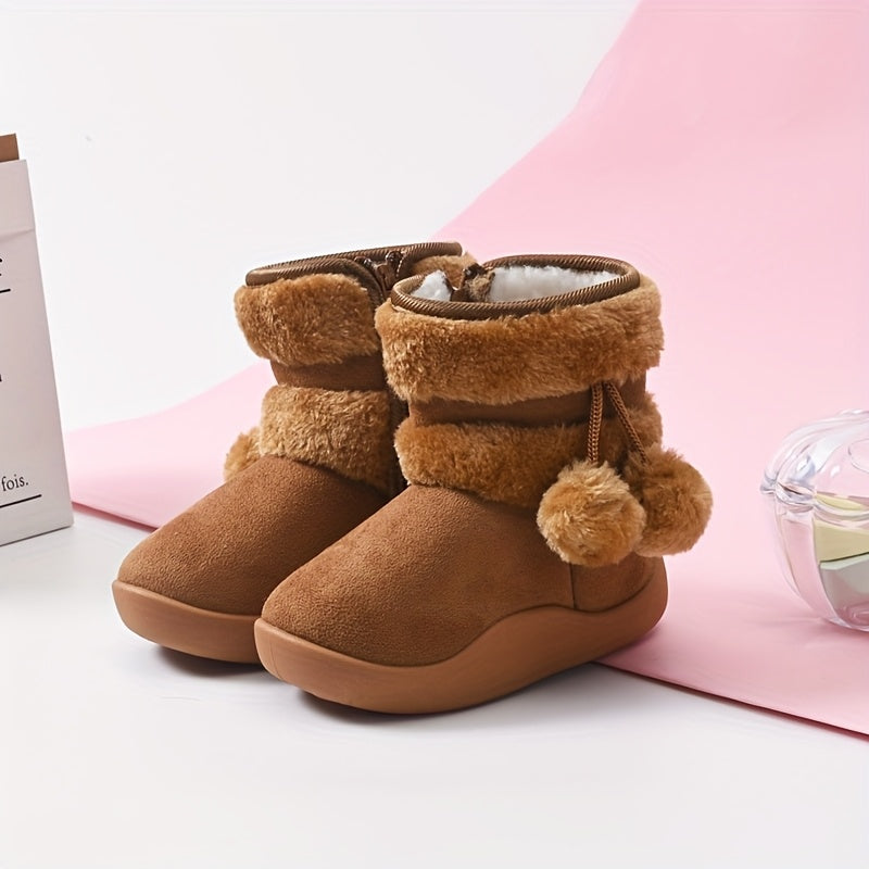 Kids' Plush Snow Boots - Slip-On Winter Boots with Non-Slip TPR Sole, Soft Fabric Upper & Fuzzy Lining - Warm Cold Weather Shoes for Boys & Girls, Toddler & Children - Christmas Halloween Gift (Pink) - Easy On/Off for Snow, I