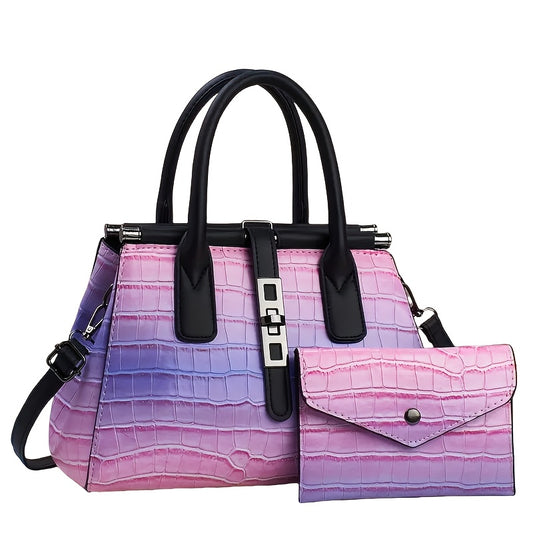Simple classic mature temperament crocodile texture business leisure commuter Tote bag, large capacity handbag, fashion two Women's bag set, single shoulder crossbody bag