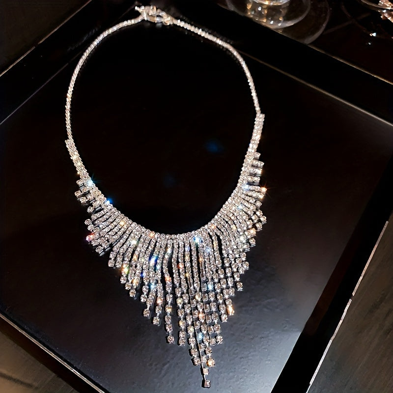Luxurious Shiny Zirconia Tassel Necklace, Fashionable Japanese And Korean Style, Copper Base, Women'S Daily Accessories, Elegant Throughout The Four Seasons