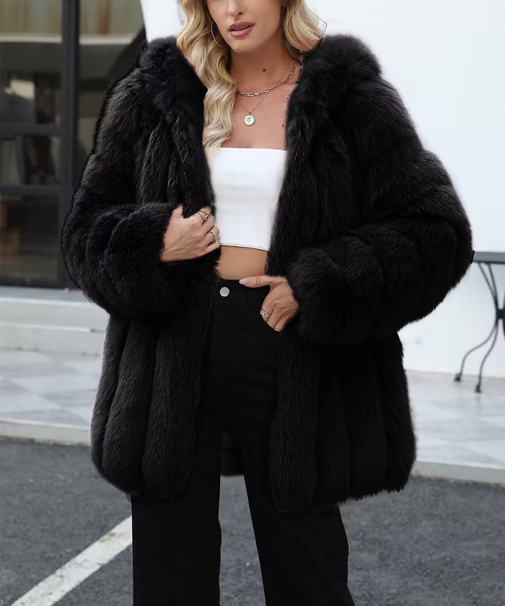 Plus Size, Plus-size Women's coat new European and American autumn winter faux fur warm fluffy plus-size Women's coat faux fox fur jacket fur winter wear plus-size fashion outwear