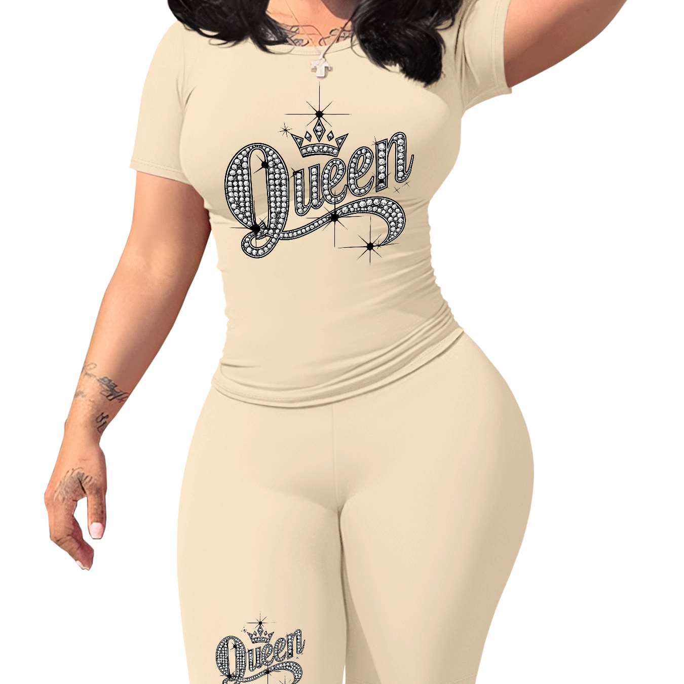 Diamond Queen Women's SlimFit Tshirt and Pants Set?? Premium Print?? Durable?? Casual and Fashionable?? Sparkling Queen Crown Design?? Perfect for Casual Attire and Stylish Outfits?? Comfortable Fit?? Gift Idea.
