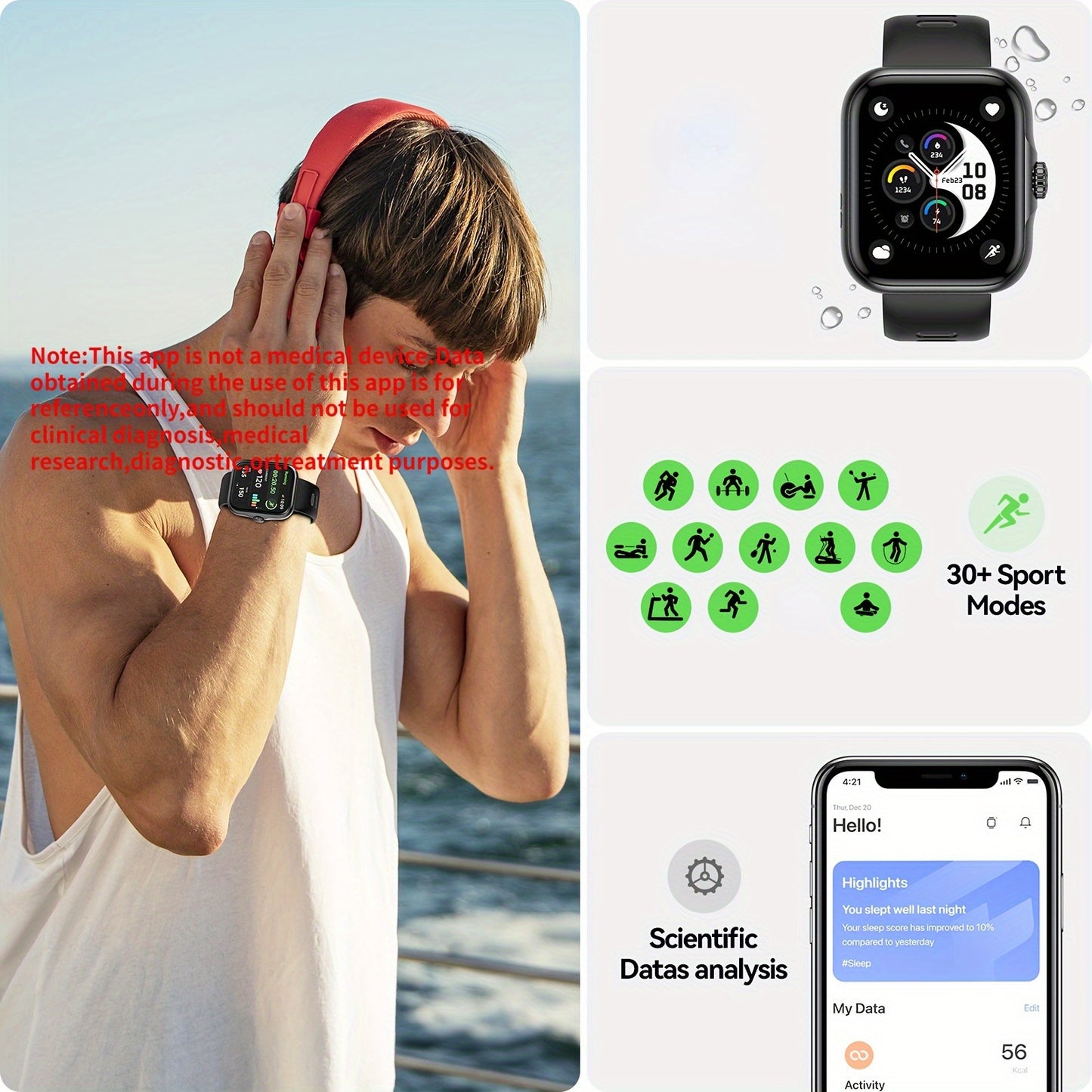 [GPS Smart Watch, 100+ Sports Modes] 100+ Sports Modes GPS Smart Watch - High Quality Outdoor Fitness Activity Tracker - Pedometer, Step count, Mileage, Calorie, Sedentary reminder, Weather, Music Playback control, Watch don'