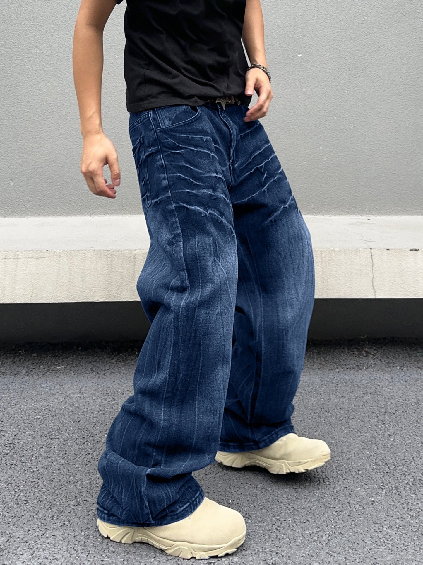 1pc Men'S Wide Leg Jeans Super Loose Pants Loose Jeans Ice Skating Pants Street Wear, Suitable For Both Men And Women, for all Seasons, Machine Washable, Classic And Fashionable Items