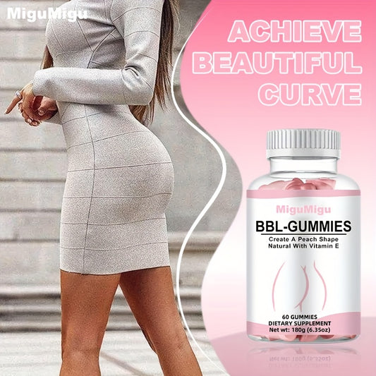 60pcs MIGUIGI BBL-GUMMIES Peach-Shaped Vitamin E Supplement Gummies for Women - Firming & Lifting, Fuller, Smoother Buttocks, Multi-Vitamin Enriched, BPA-Free, Delicious 30-Day Supply, Curve Enhancement|Peachshaped Gummies|Ta