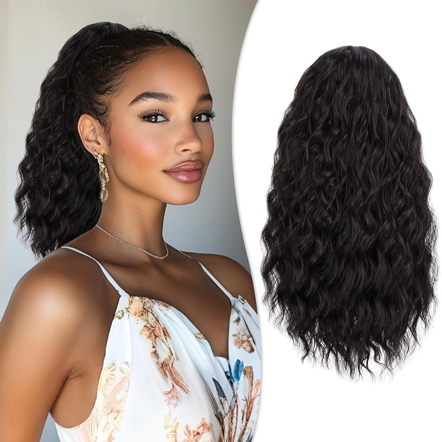 FESHFEN Female Wavy African Ponytail Extension With Rope, 16/20inch African Curly Hair, A Very Convenient Way To Lengthen CurlsIt Is Suitable For Going Out To Play, And The Use Scenarios Are Changeable