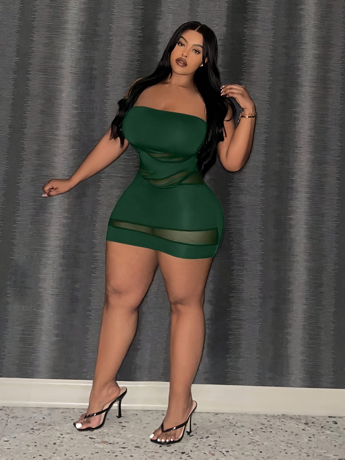 Plus Size, Sexy Bodycon Strapless Skirt - High Elasticity Breathable Mesh Design, Semi-Sheer Stretchy Fabric, Elegant Solid Color All-Season Versatile Wear