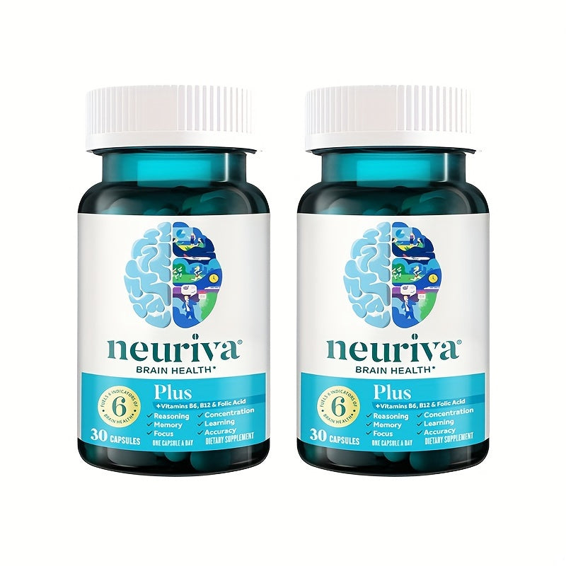 NEURIVA Brain Power Plus 30 /Bottle Phosphatidylserine, B6, B12, - Supports Attention, Memory, Learning, Accuracy, Concentration and Reasoning 2 Bottles