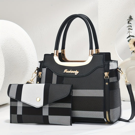 CHROSGEKEIDI Women'S Elegant Black Tote Bag with Golden-Tone Hardware - Large Capacity, Removable Shoulder Strap, Polyester Lining, Perfect for Work or Travel, Travel Tote Bag | Sophisticated Style | Durable Zipper Closure, L