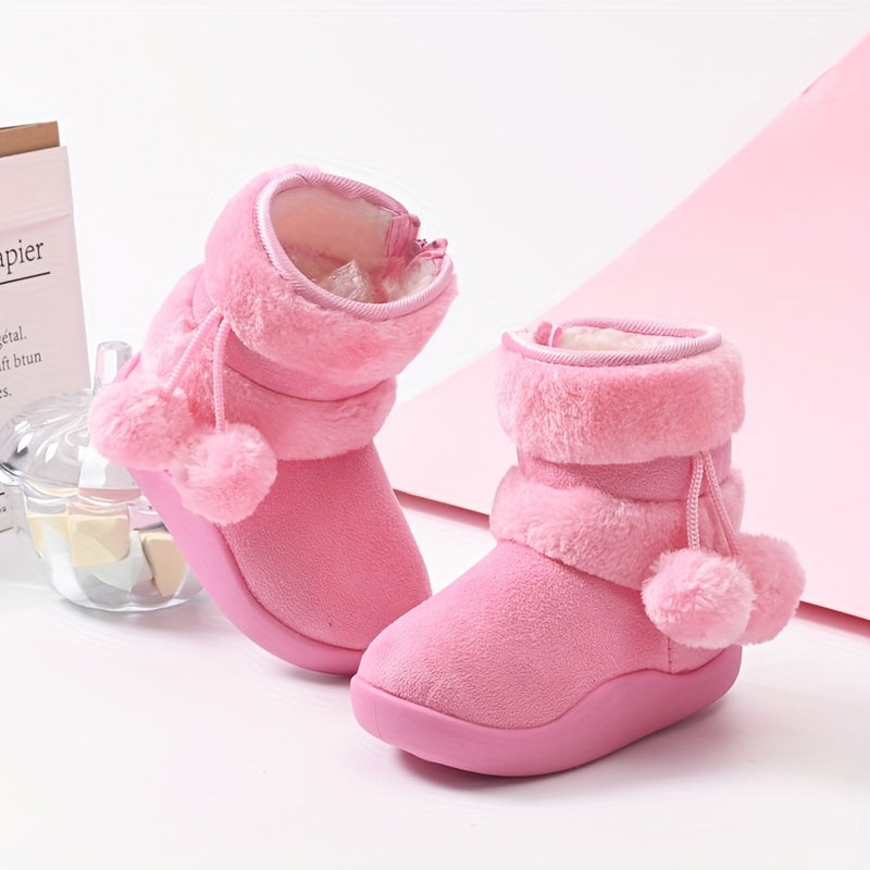 Kids' Plush Snow Boots - Slip-On Winter Boots with Non-Slip TPR Sole, Soft Fabric Upper & Fuzzy Lining - Warm Cold Weather Shoes for Boys & Girls, Toddler & Children - Christmas Halloween Gift (Pink) - Easy On/Off for Snow, I