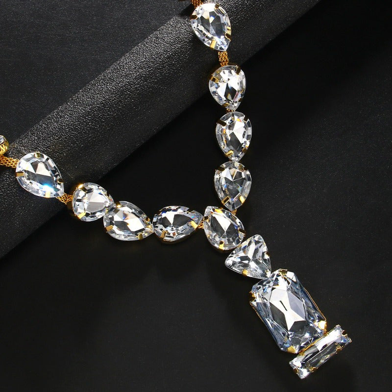 Water Drop Necklace Personalized Exaggerated Necklace Queen Accessories Rhinestones