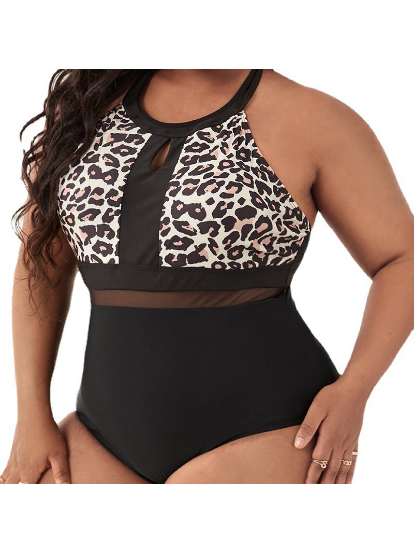 2-Pack Plus-Size Leopard Print Halter One-Piece Swimsuit | Mesh Panel Tummy Control, Belted Bikini with Chest Pad, Stretch Quick-Dry Fabric, Perfect for Summer Vacation Essentials and Pool Cruise Resort Wear