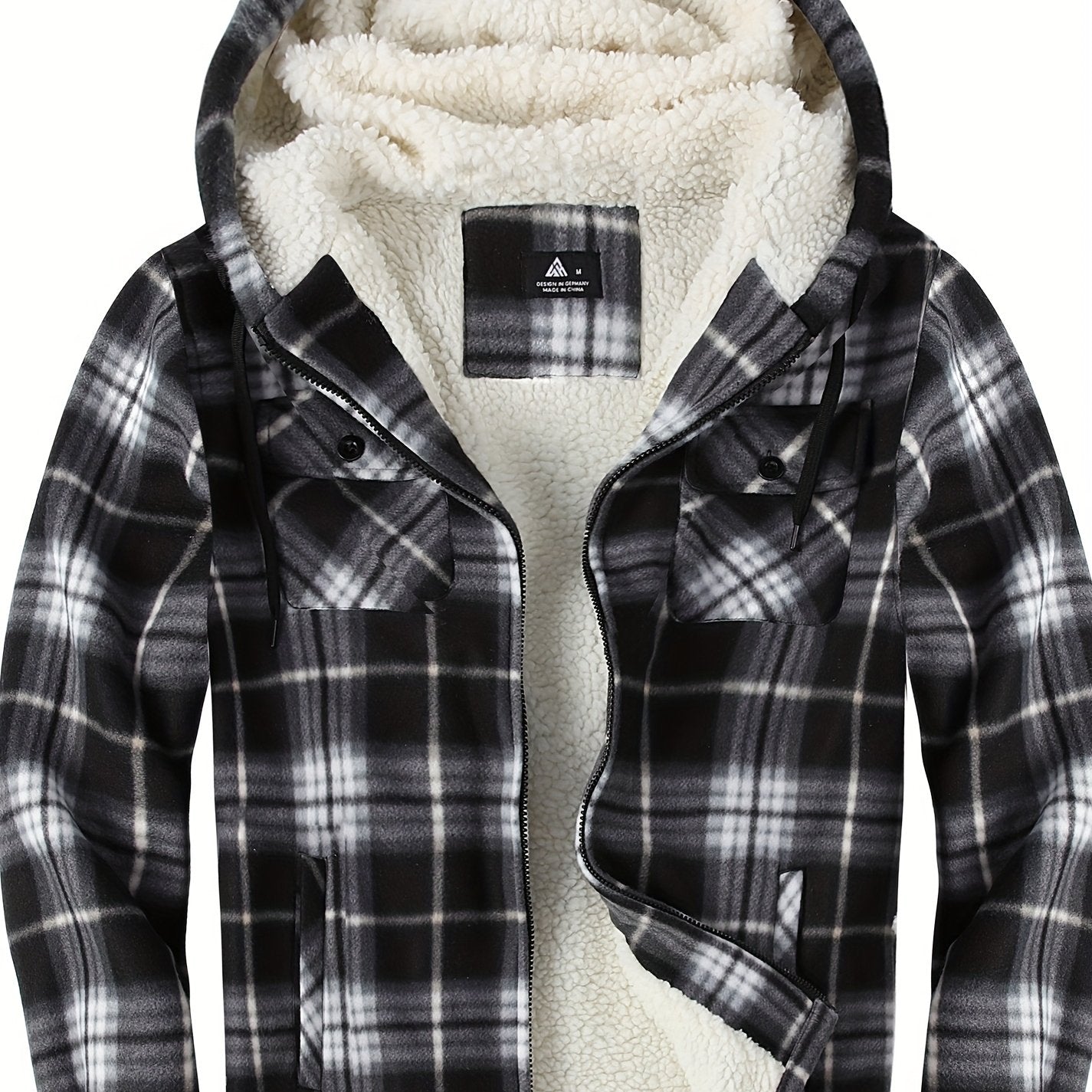 Men's Jacket, Heavyweight Hooded Sweater, Full Zip Thick Snow Mountain Lined Flannel Plaid Shirt with Pockets, Casual Style, Perfect for Autumn and Winter, Regular Fit, Hooded Collar, Plaid Pattern