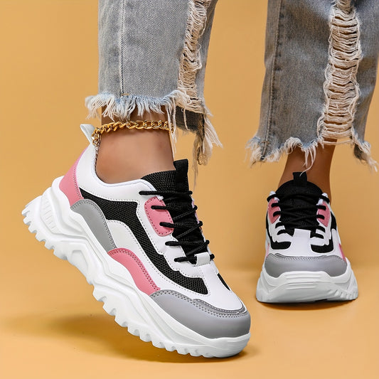 [Trendy Sports Shoes] Lightweight Mesh Women's Sports Shoes | Thick-soled Breathable Running Fitness Travel Hiking Shoes - Trendy Multi-functional Leisure 025 Spring And Summer New Tennis Shoes