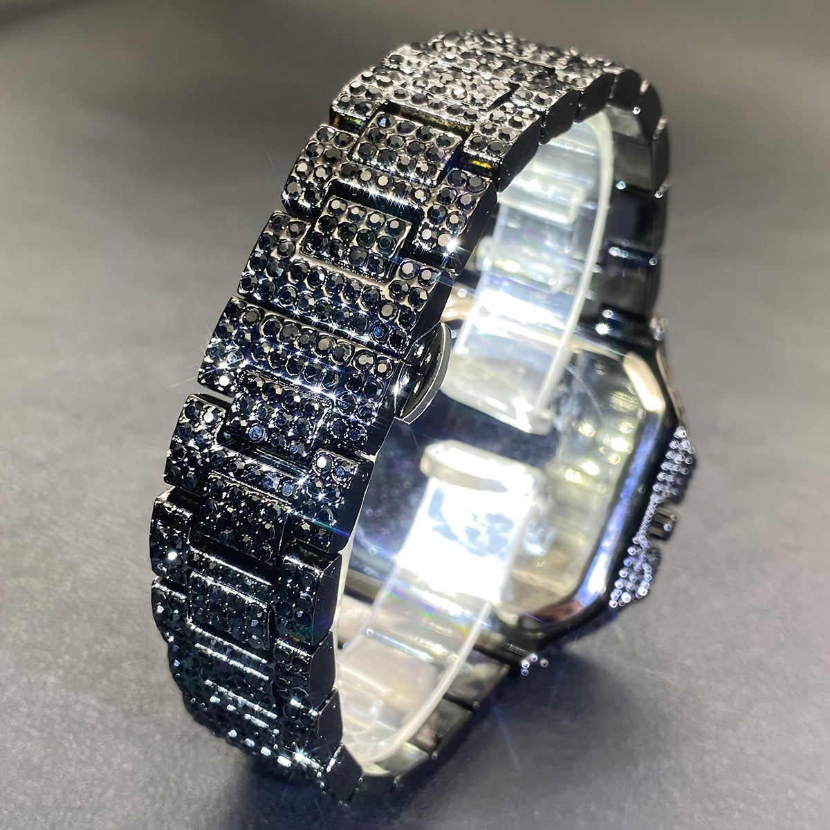 MISSFOX Men'S Luxury Hip-Hop Watch - Golden-Tone Quartz Movement with Date/Calendar, Square Dial & Roman Numeral Display, Sparkling Rhinestone Bezel, Battery-powered Formal/casual Wristwatch For Everyday & Special Events - Id