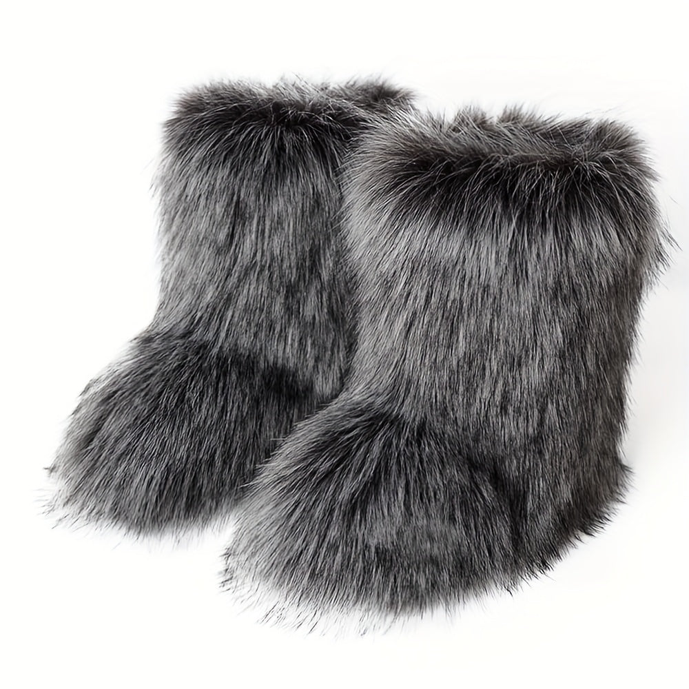 [Ultra-Cozy Paw Boots] Ultra-Cozy Women's Slip-On Animal Paw Boots | Non-Slip Rubber Sole, Brown & Black Faux Fur-like Plush Boots for Cold Weather Indoor/Outdoor - Cute Faux Fur Paw Slipper Boots Gift for Women, Furry Boots,