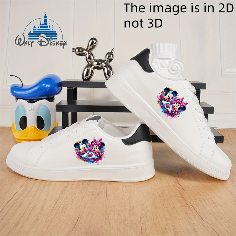 New Disney Mickey Minnie Lover Trendy Cartoon Cute Pattern, Women's Solid Color 2D Print Sneakers, Men's Comfortable Low-Top Casual Shoes, Couples' Four Seasons Style, Lightweight Versatile Everyday Shoes, Best Gift for Sprin