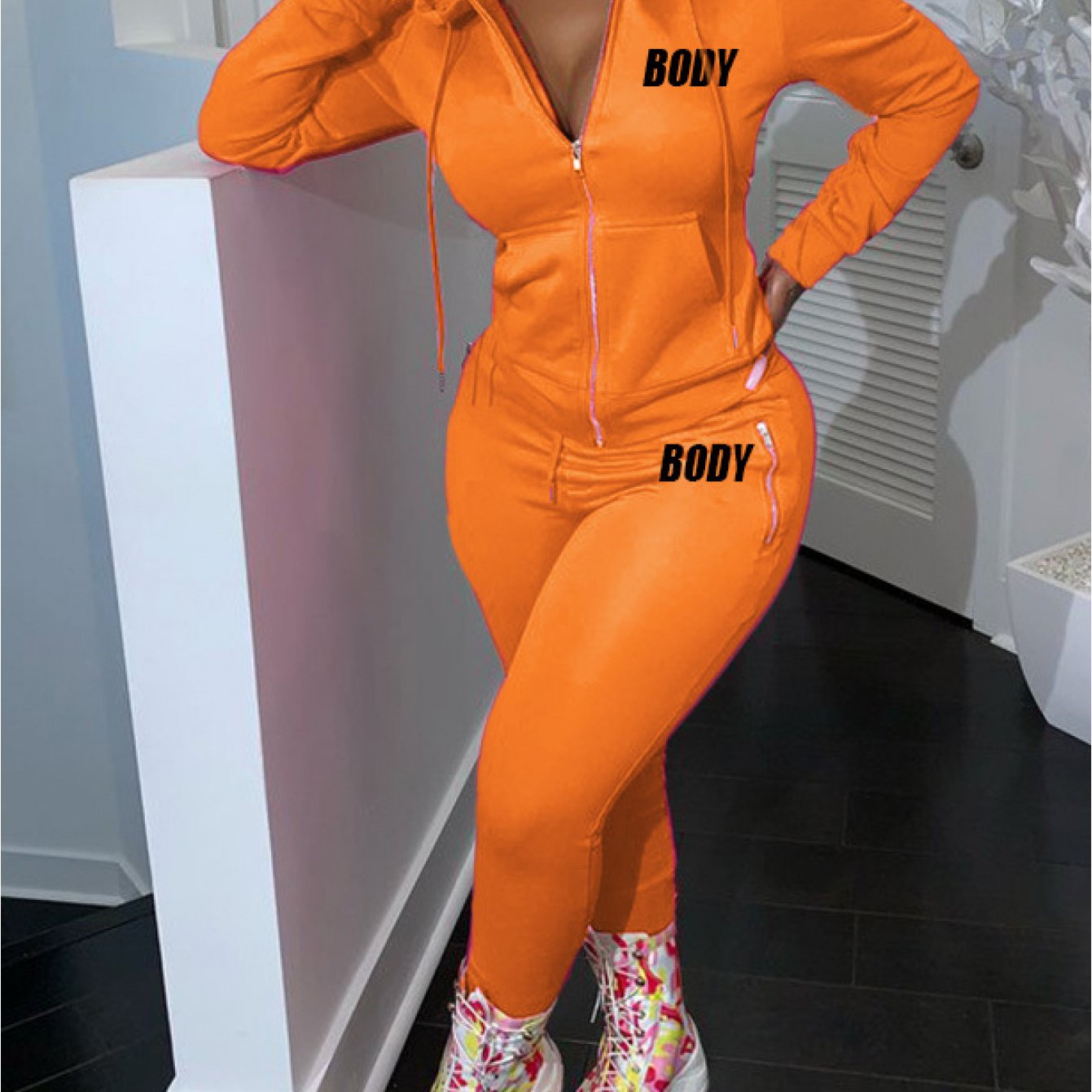 2pcs Women's Shapewear Set with Letter Print & Full Chest Padding - High Neck Zipper Front/Back Matching Outfit,  Initials/Look, Sporty Casual Bodysuit, Machine Washable 2pcs suit for Gym, Dance, Casual Attire