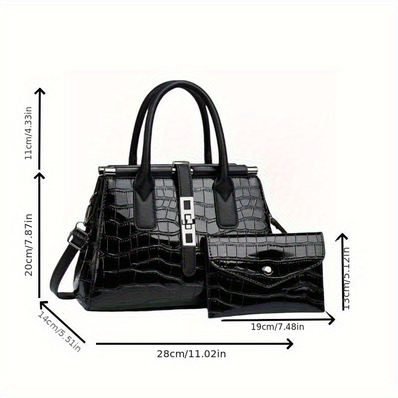 Simple classic mature temperament crocodile texture business leisure commuter Tote bag, large capacity handbag, fashion two Women's bag set, single shoulder crossbody bag