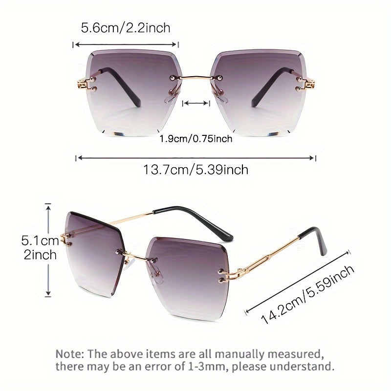 Fashion borderless ladies too glasses Y2K gradual change color trimmed lenses retro hollow metal bracket ladies