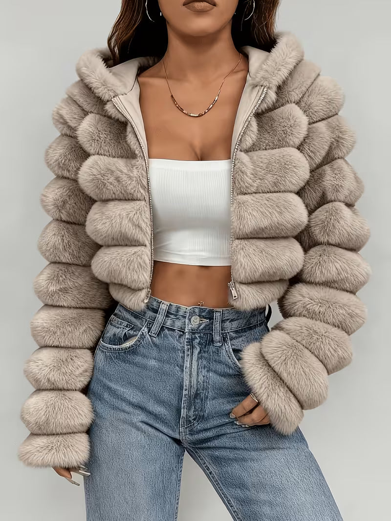 Plus Size Women's Elegant Faux Fur Coat