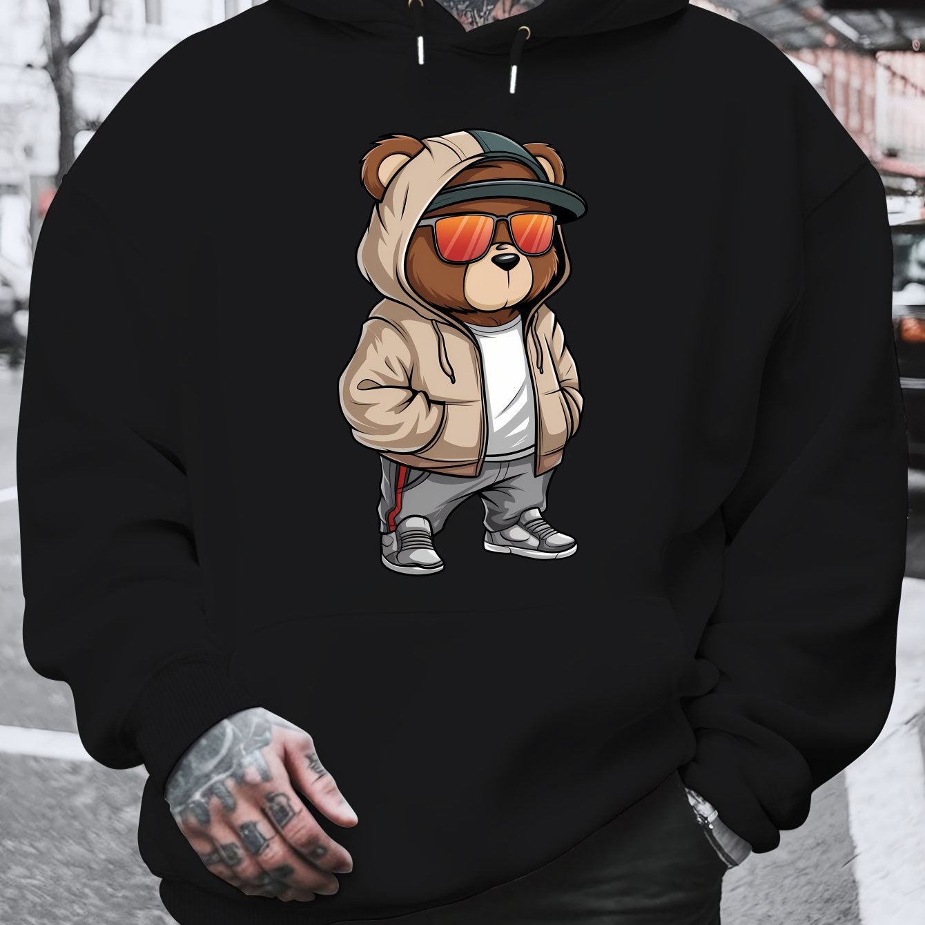 Cool Bear 2024 New Printed Autumn And Winter Plush Men'S Versatile Sweater with Dalian Hat, Fashion Brand for Spring And Autumn, Plus Size