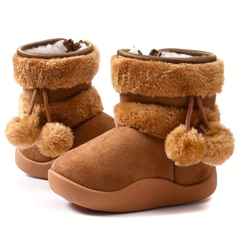 Kids' Plush Snow Boots - Slip-On Winter Boots with Non-Slip TPR Sole, Soft Fabric Upper & Fuzzy Lining - Warm Cold Weather Shoes for Boys & Girls, Toddler & Children - Christmas Halloween Gift (Pink) - Easy On/Off for Snow, I