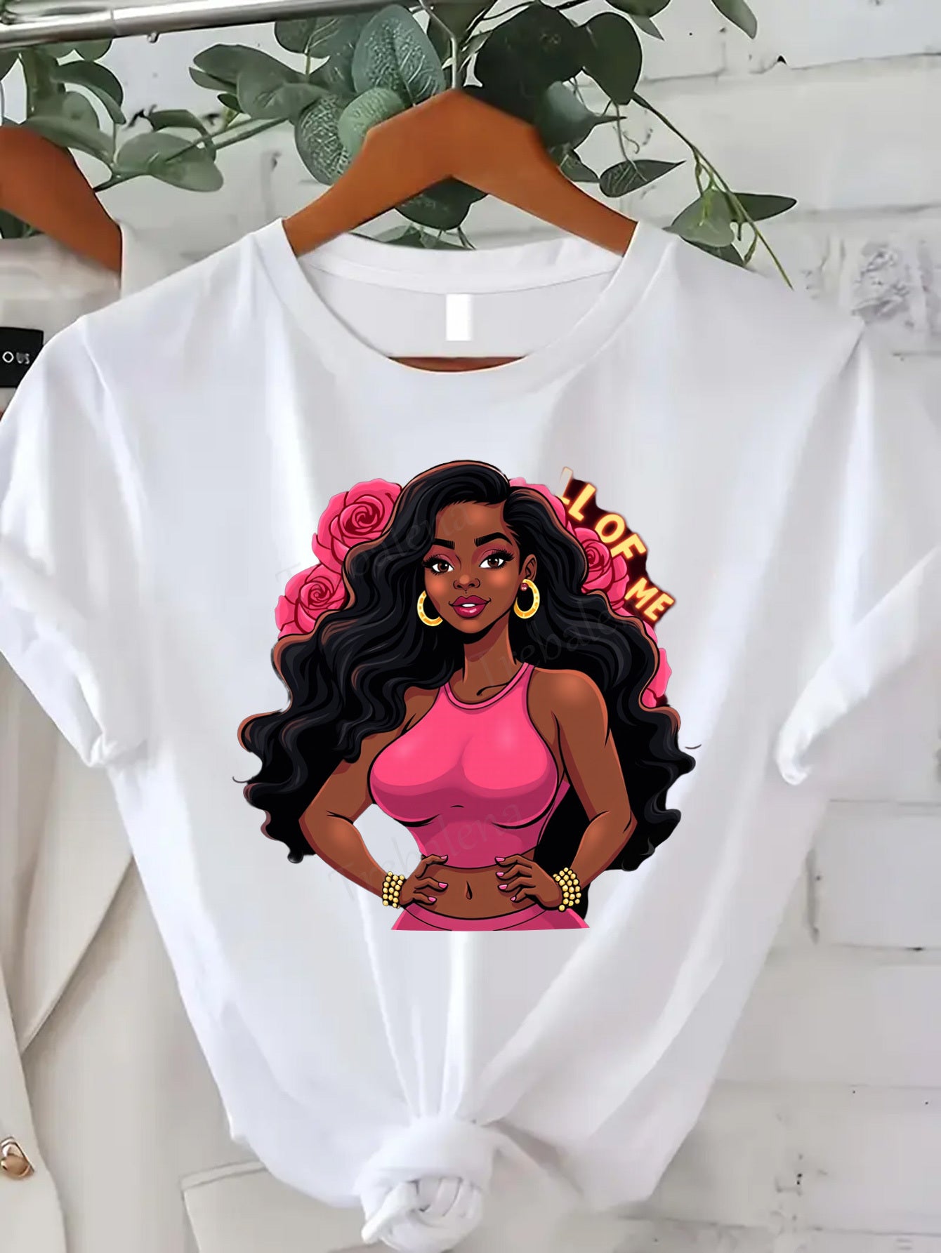 Plus Size - Trebalena Plus Size Women'S T-Shirt - Sexy Pink Floral Graphic Tee with "All of Me" Print, Casual Summer Style, Round Neck, Short Sleeve, 100%, Perfect Gift for Thanksgiving, Halloween & Christmas, Plus Size Blous