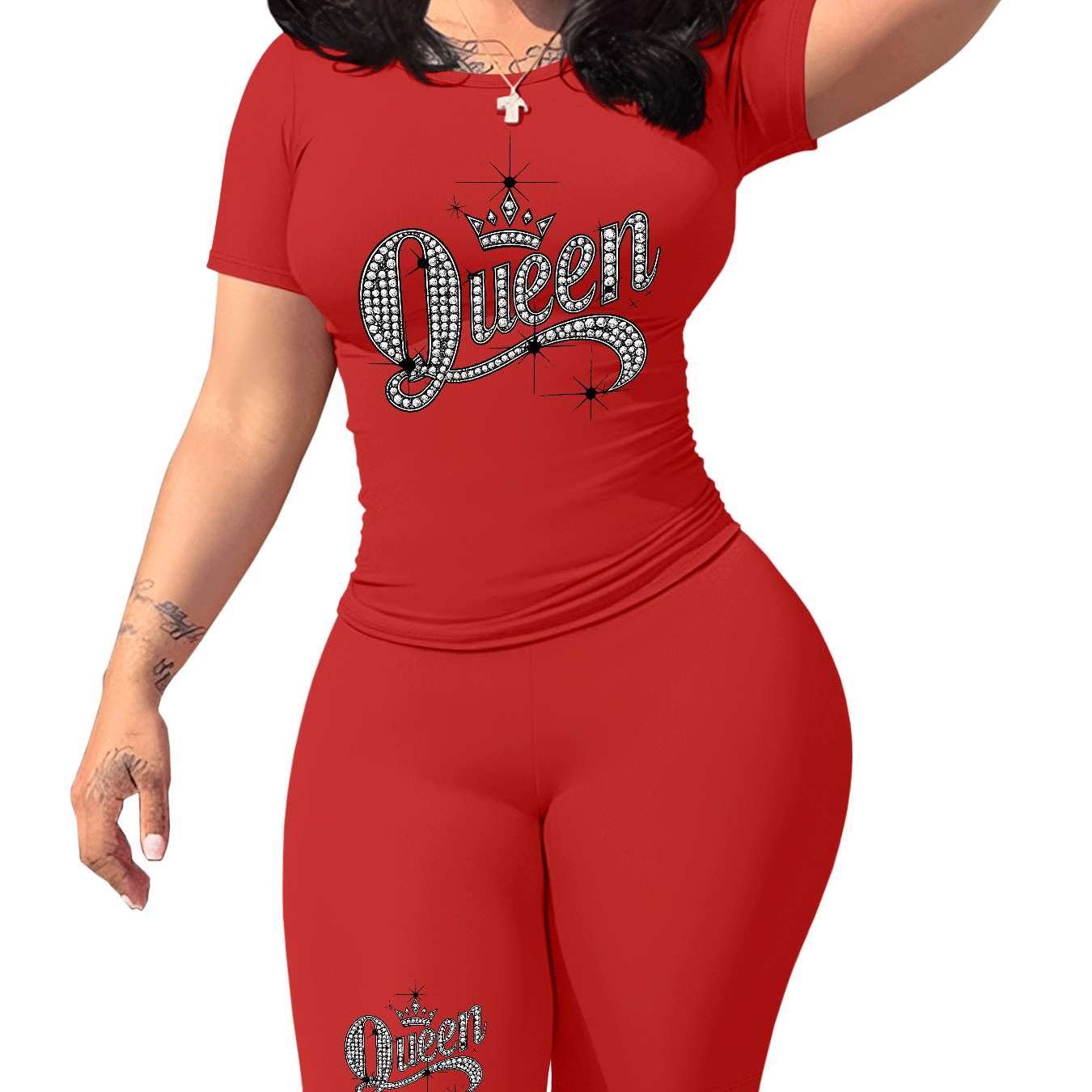 Diamond Queen Women's SlimFit Tshirt and Pants Set?? Premium Print?? Durable?? Casual and Fashionable?? Sparkling Queen Crown Design?? Perfect for Casual Attire and Stylish Outfits?? Comfortable Fit?? Gift Idea.