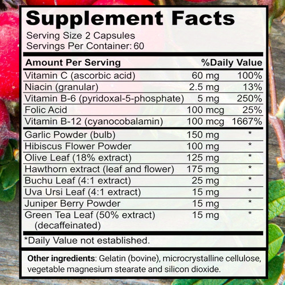 Blood Pressure Support - with Vitamins C, B6 & B12 - Supports Blood Pressure, Heart & Circulatory System - 120