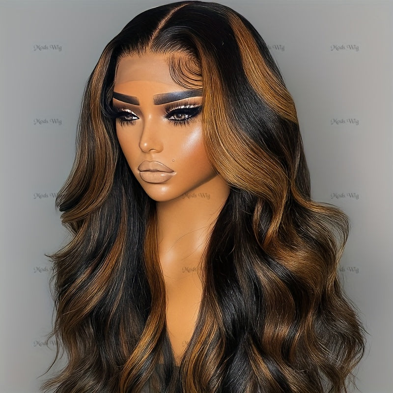 200% Density Human Hair Ombre Balayage Lace Front Wig with 13x6x1 HD T-Part Closure - Black to Blonde/Brown Highlights (P1B/2/30), Body Wave Multi-Ethnic Friendly Lace Wigs for Women, No Glue Needed