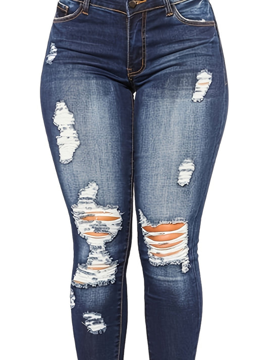 Women'S Casual Stretch Slim Broken Holes Small Feet Sports Jeans Women