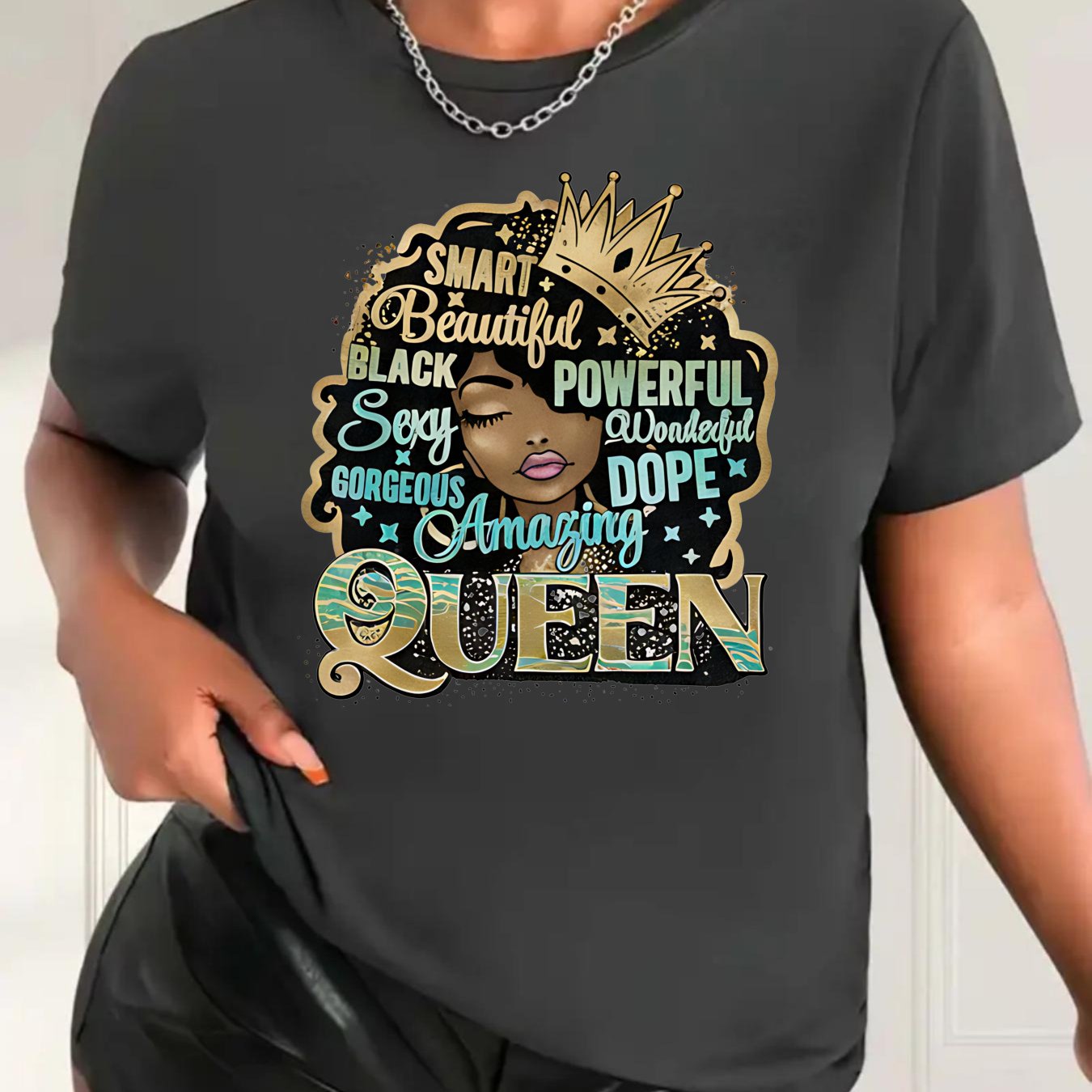 Plus size women'S casual T-shirt, Smart Beautiful Black Powerful Sexy Queen Graphic Tee
